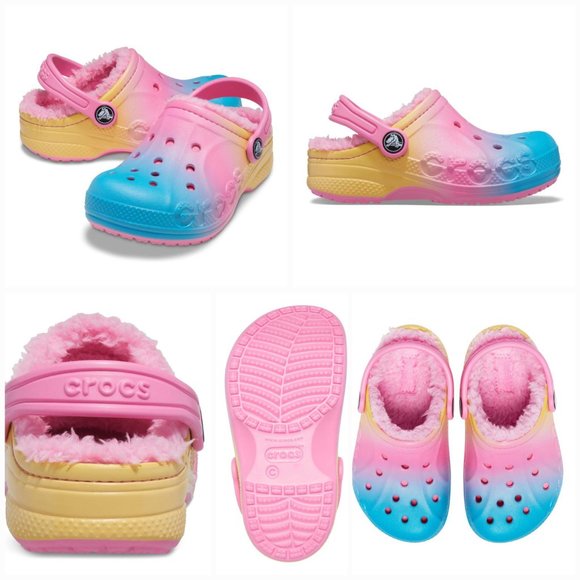 'CROCS' 'BAYA' FUZZY-LINED RELAXED FIT CONVERTABLE STRAP CLOG 'LEMONAIDE OMBRE' - Picture 13 of 16